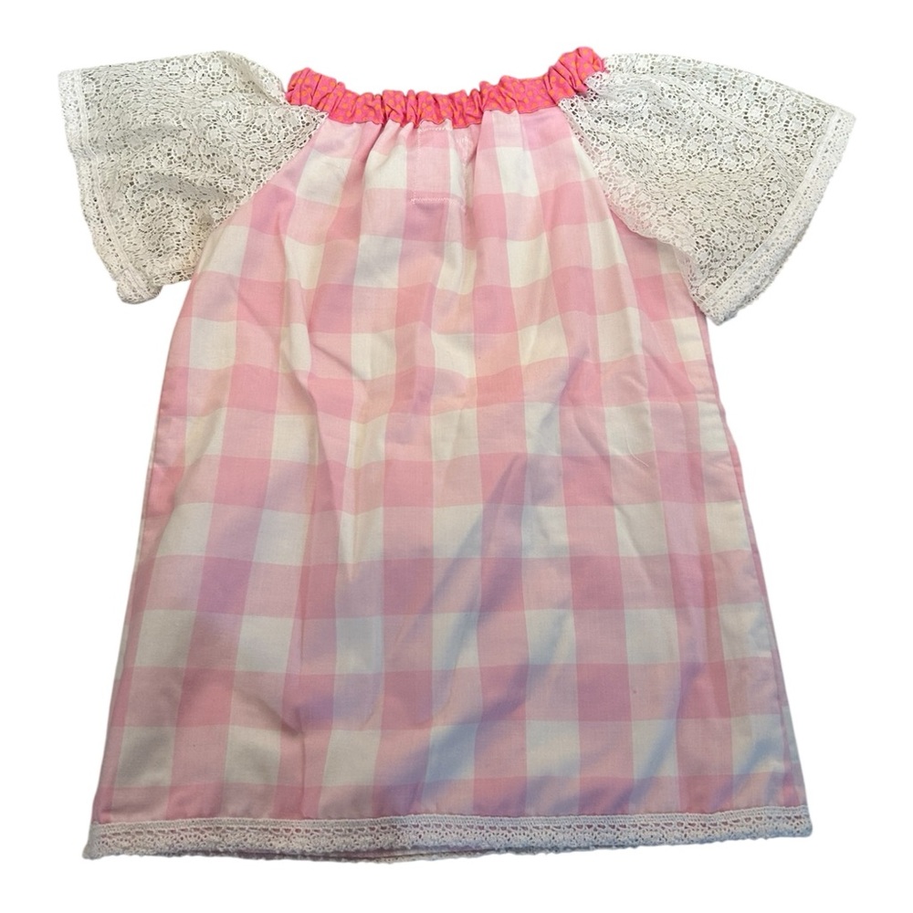 Freckled Chicken Girls 3rd Birthday Pink Gingham Lace Applique Dress - Picture 2 of 5